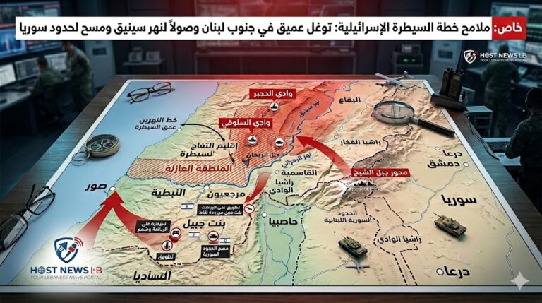 "خطة سينيق: هل تستعد إسرائيل لابتلاع جغرافيا الجنوب وفصله عن البقاع ودمشق؟" 2 خريطة توضيحية تظهر محاور التوغل الإسرائيلي في جنوب لبنان باتجاه نهر سينيق وجبل الشيخ والحدود السورية - موقع Host News LB.