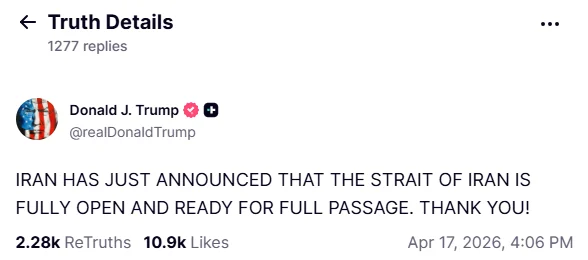 بعد فتح هرمز… ترامب: "شكراً إيران" – image 11