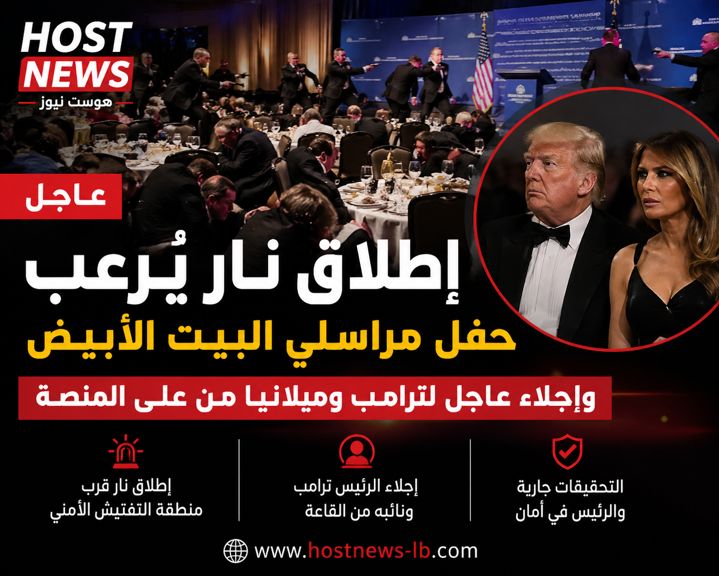 تقارير عن حادث أمني خلال عشاء مراسلي البيت الأبيض… وفيديو يوثّق لحظات الهلع داخل القاعة