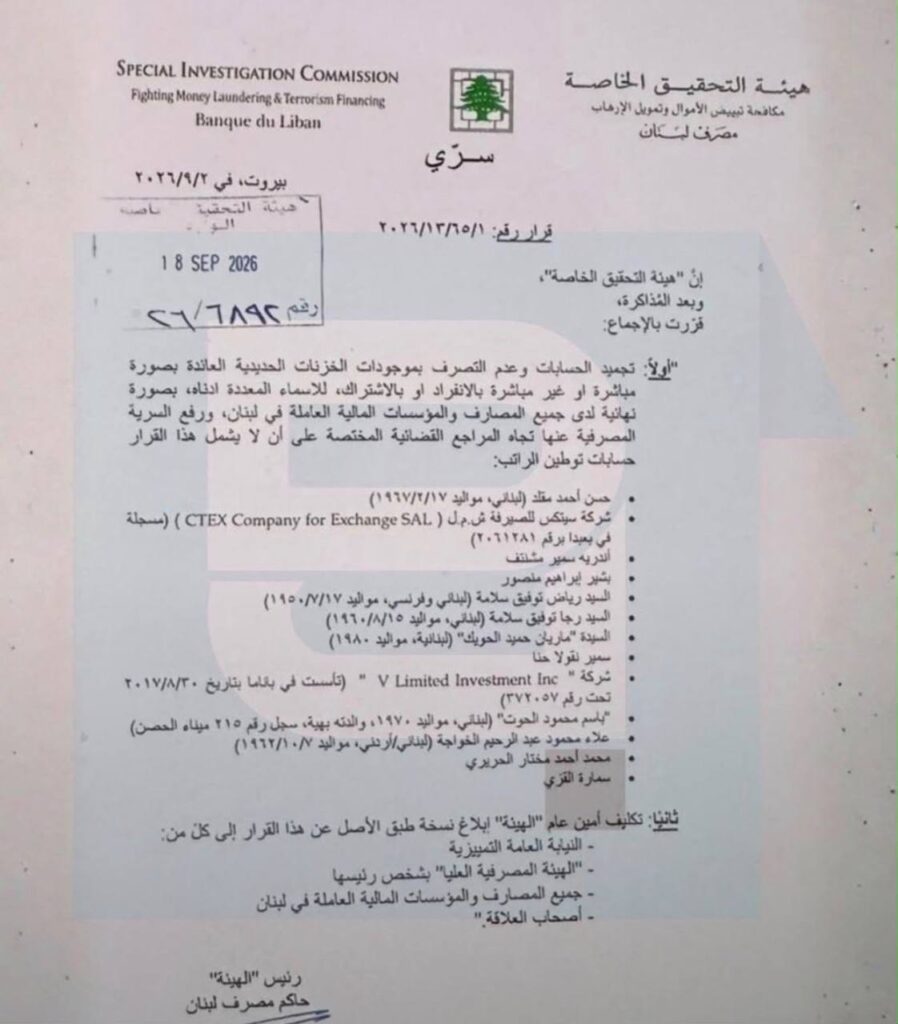 بالوثيقة.. مصرف لبنان يجمّد حسابات أسماء بارزة: القرار يفتح ملفات مالية ثقيلة! 1 بالوثيقة.. مصرف لبنان يجمّد حسابات أسماء بارزة: القرار يفتح ملفات مالية ثقيلة! – telegram cloud photo size 1 5017190292372786316 y